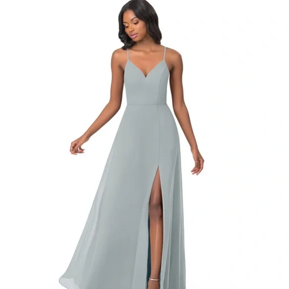 dolphin grey bridesmaid dresses Martini Olive Chiffon V-Neck Bridesmaid Dress A-Line Floor-Length